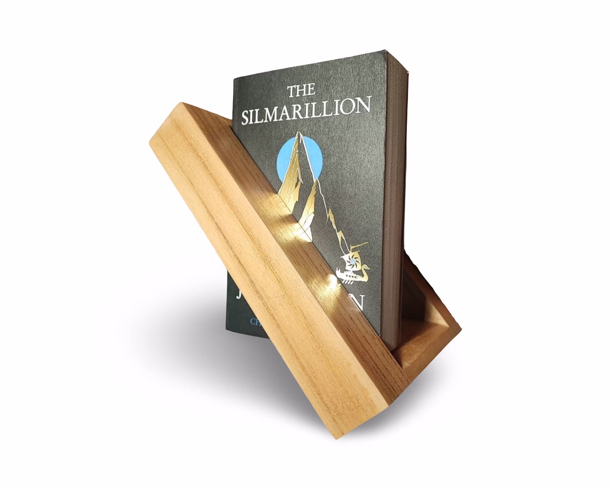 Teakline S boekenplank met boek. Vooraanzicht