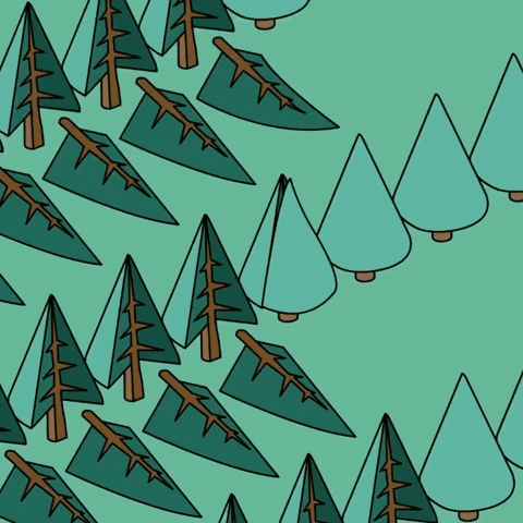 cartoon of deforestation. One third of every tree is being chopped down.